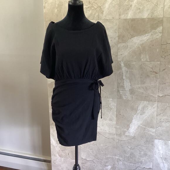 Free People Black Body Con Wrap Mini Dress, Medium, Open Draped Back, Boho Party - Picture 1 of 14